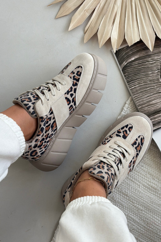 aus INildleder sich Zuarm laufen Sneakers Stilvollllschuhe Feminin mit einer Plattform Vinceza 66841 mit Leopardenfellmuster Bei