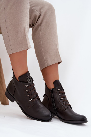 Niedrig Stiefel sich Zuarm laufen Zum Schloss mit Ornamenten braune Farbe Nevalia