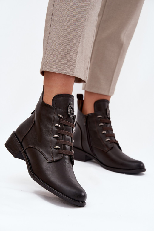 Niedrig Stiefel sich Zuarm laufen Zum Schloss mit Ornamenten braune Farbe Nevalia