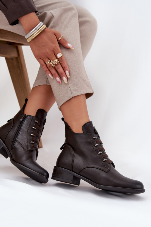 Niedrig Stiefel sich Zuarm laufen Zum Schloss mit Ornamenten braune Farbe Nevalia