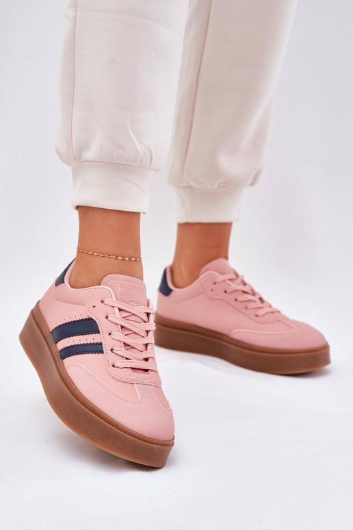 Sneakers Stilvollllschuhe Feminin mit einer Plattform aus Öko-Leder pinke Farbe Ediriella