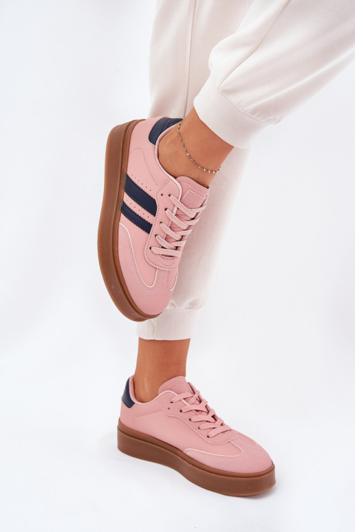 Sneakers Stilvollllschuhe Feminin mit einer Plattform aus Öko-Leder pinke Farbe Ediriella
