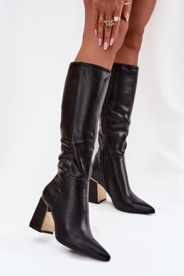 Damenstiefel mit Absätzen Ze goldene Farbem Element schZuarze Farbe Alessine 2