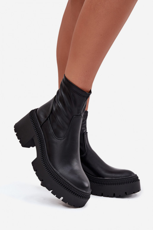 Damenstiefel Auf massiven Absätzen und Plattform Eko Haut schZuarze Farbe Elvianne Damenstiefel Auf massiven Absätzen und Plattform Eko Haut schZuarze Farbe Elvianne