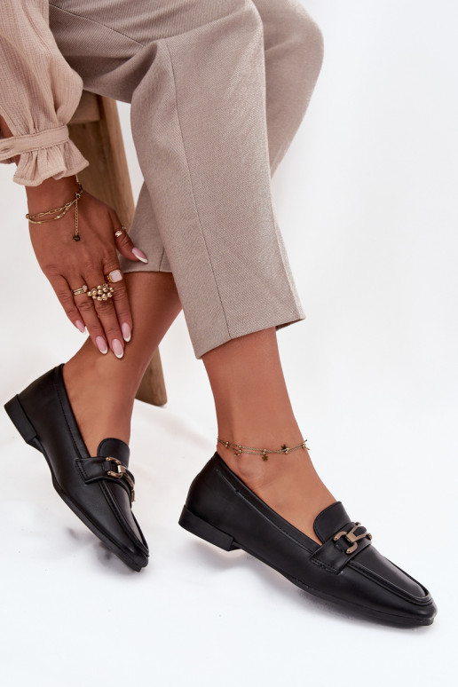 Schuhe Mokassins Feminin mit Ornamenten schZuarze Farbe Priscelle