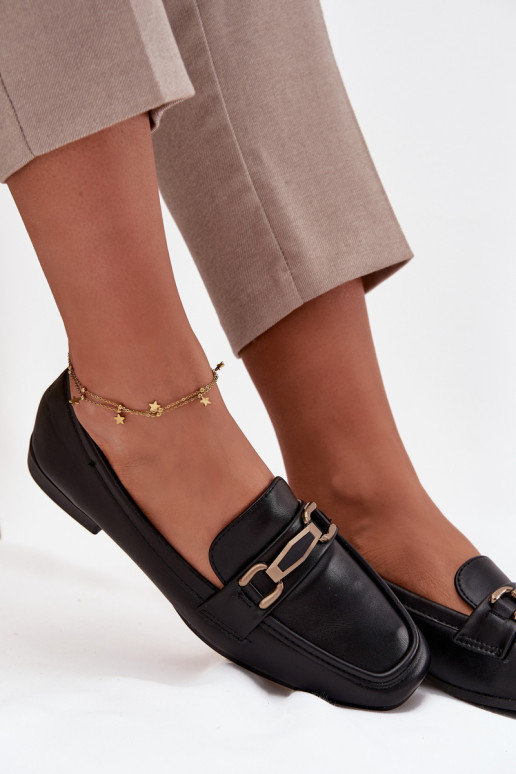 Schuhe Mokassins Feminin mit Ornamenten schZuarze Farbe Priscelle