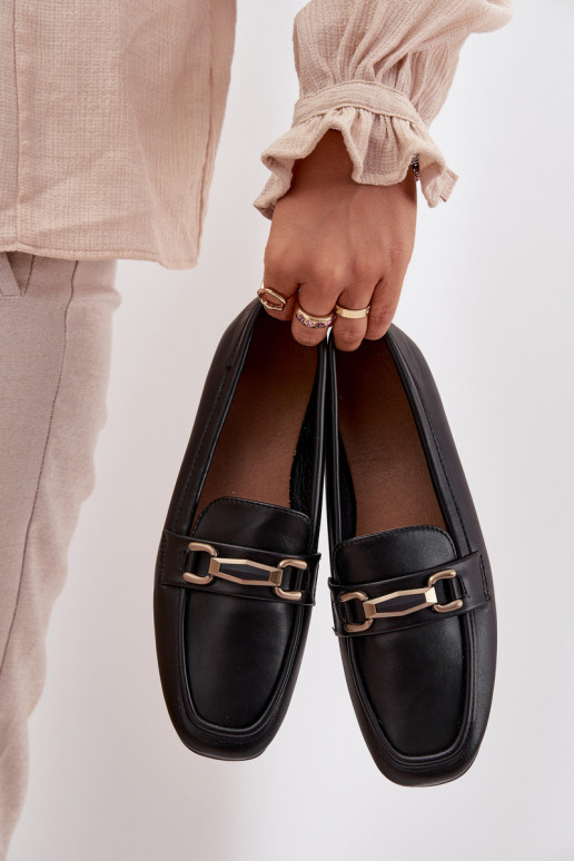 Schuhe Mokassins Feminin mit Ornamenten schZuarze Farbe Priscelle