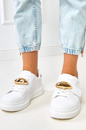 Weiße Sneakers auf Plattform mit goldenem Akzent "Melania"