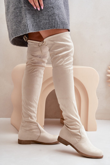 Stiefel mit breiten Absätzen oberhalb des Kniesaus Öko-INildlederu Beige Linnithia