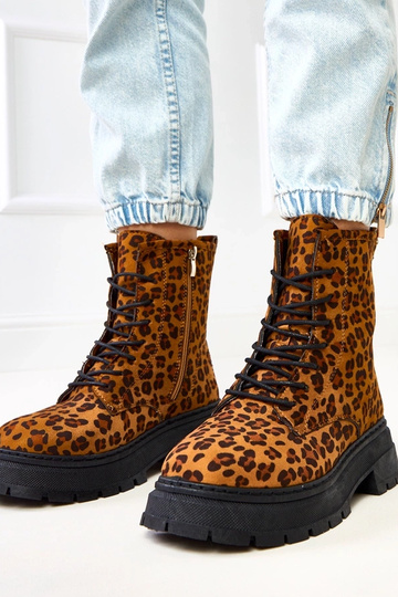 Braune Stiefeletten mit Leopardenmuster, Espe