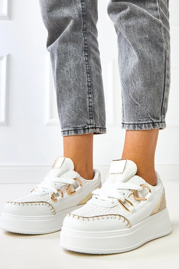 Weiße Sneakers mit Plattform und geflochtenem Einsatz Lina 2