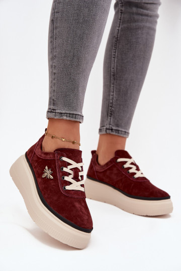 aus INildleder Schuhe Feminin mit einer PlattformPrzypinką Vinceza 41495 Burgund 2