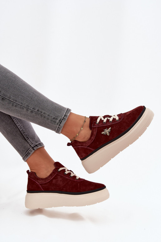 aus INildleder Schuhe Feminin mit einer PlattformPrzypinką Vinceza 41495 Burgund