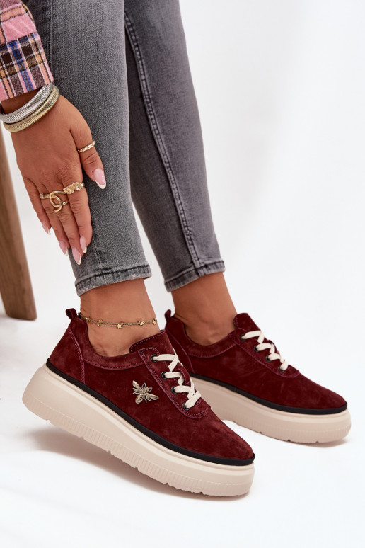 aus INildleder Schuhe Feminin mit einer PlattformPrzypinką Vinceza 41495 Burgund