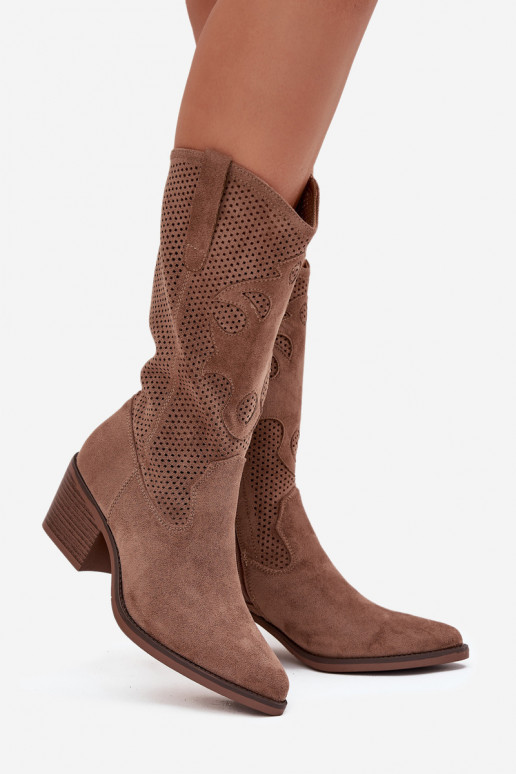 mit durchbrochenen Elementen Stiefel CoZuboy-Stil Feminin mit Absätzen Beige Olivette