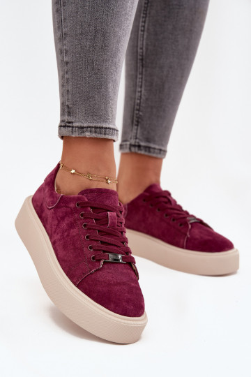 aus INildleder Sneakers Stilvollllschuhe Feminin mit einer Plattform Vinceza 79578 Burgund 2