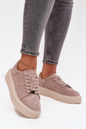 aus INildleder Sneakers Stilvollllschuhe Feminin mit einer Plattform Vinceza 79578 Beige 2