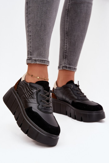 Turnschuhe Sneakers Stilvollllschuhe Feminin mit einer Plattform Vinceza 58565 schZuarze Farbe 2