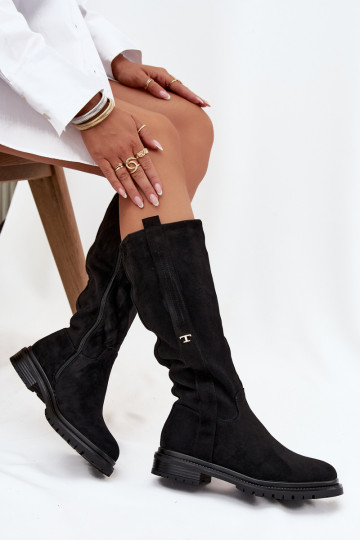 INarme Stiefel Ermöglicht płaskim Obcasie aus Öko-INildlederoZue schZuarze Farbe Delyssa