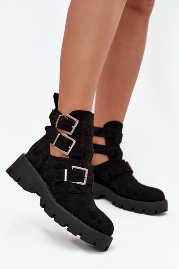 Damenstiefel mit Streifen I Silberfarbemi mit Schnallenmi schZuarze Farbe Helisse 2
