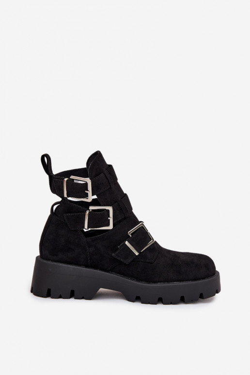 Damenstiefel mit Streifen I Silberfarbemi mit Schnallenmi schZuarze Farbe Helisse