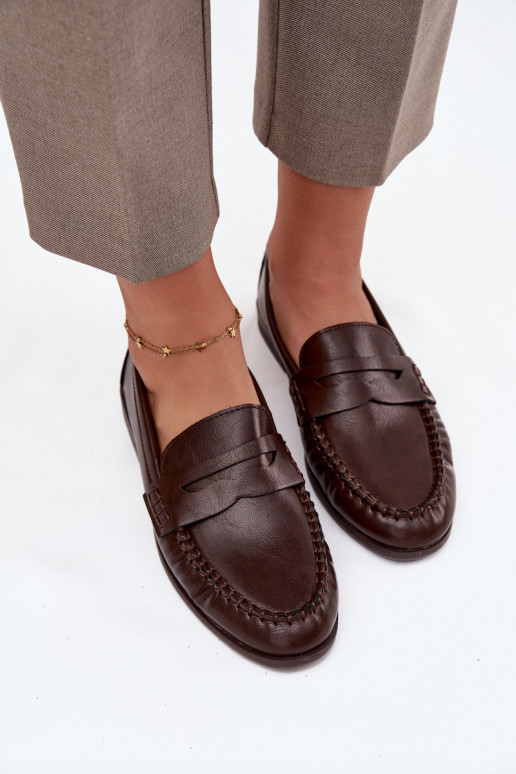 Schuhe Mokassins Feminin aus Öko-Leder braune Farbe Lilith