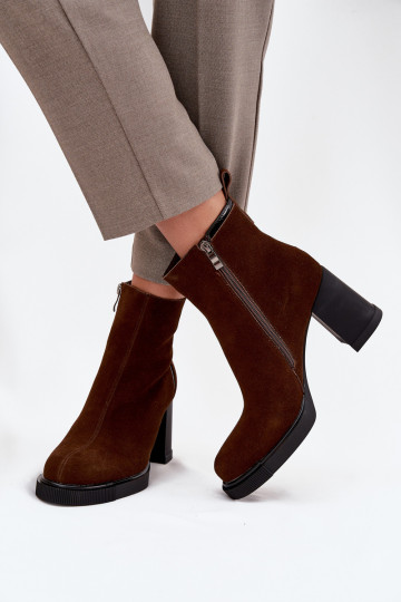 Warme braune Damen-Ankle Boots aus natürlichem Wildleder mit Absatz Vinceza 91141