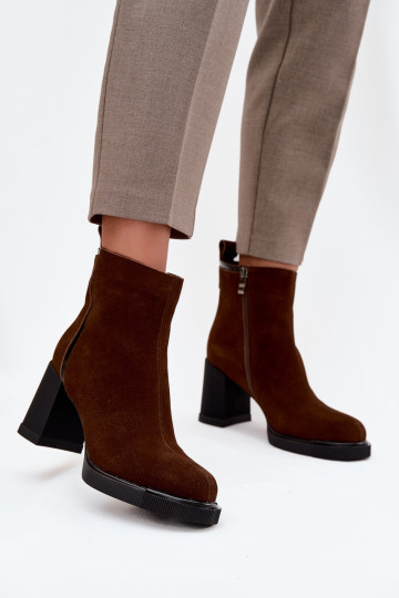 Warme braune Damen-Ankle Boots aus natürlichem Wildleder mit Absatz Vinceza 91141 2