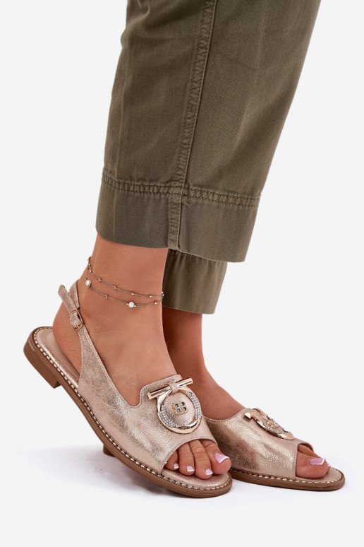 Eleganter Stil Sandalen mit Ornamenten mit breiten Absätzen S.Barski KV51-003 roségoldene Farbe Eleganter Stil Sandalen mit Ornamenten mit breiten Absätzen S.Barski KV51-003 roségoldene Farbe