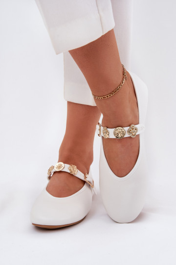 Damen-Ballerinas mit Riemchen und goldfarbenen Schnallen in Weiß Firicene 2