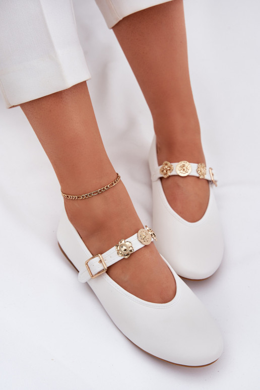 Ballerinas Feminin mit Riemen I goldene Farbemi Przypinkami Zueiße Farbe Firicene Ballerinas Feminin mit Riemen I goldene Farbemi Przypinkami Zueiße Farbe Firicene
