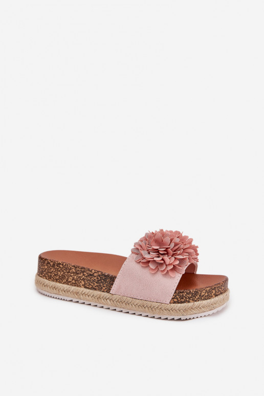 Damenhausschuhe mit einer Plattform Mit Dekorationeni mit floralen Motivenkami pinke Farbe Tessara Damenhausschuhe mit einer Plattform Mit Dekorationeni mit floralen Motivenkami pinke Farbe Tessara