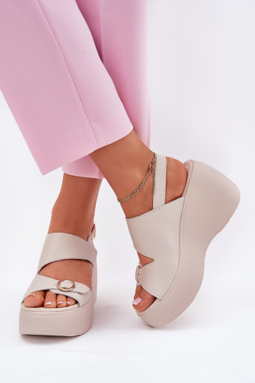 Damensandalen Feminin Auf einem Keil und Plattform S.Barski LR51-540 Beige 2