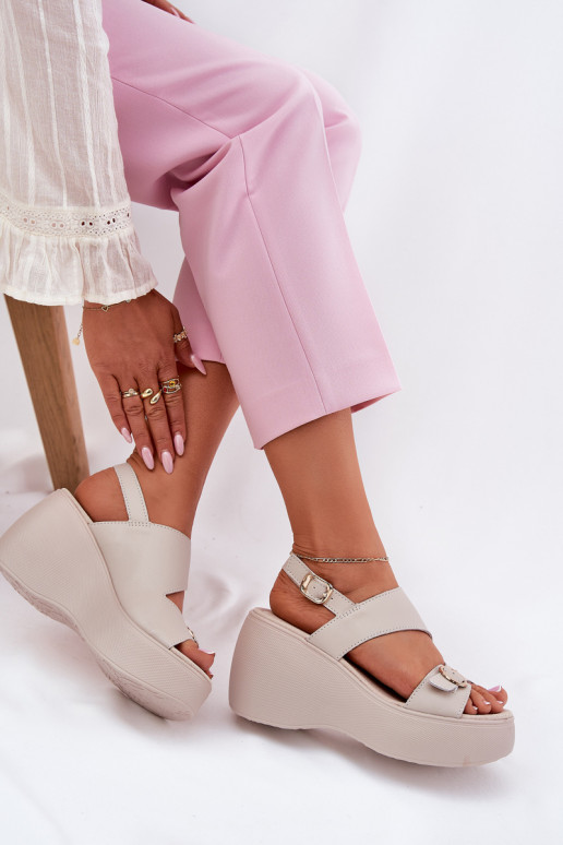 Damensandalen Feminin Auf einem Keil und Plattform S.Barski LR51-540 Beige Damensandalen Feminin Auf einem Keil und Plattform S.Barski LR51-540 Beige