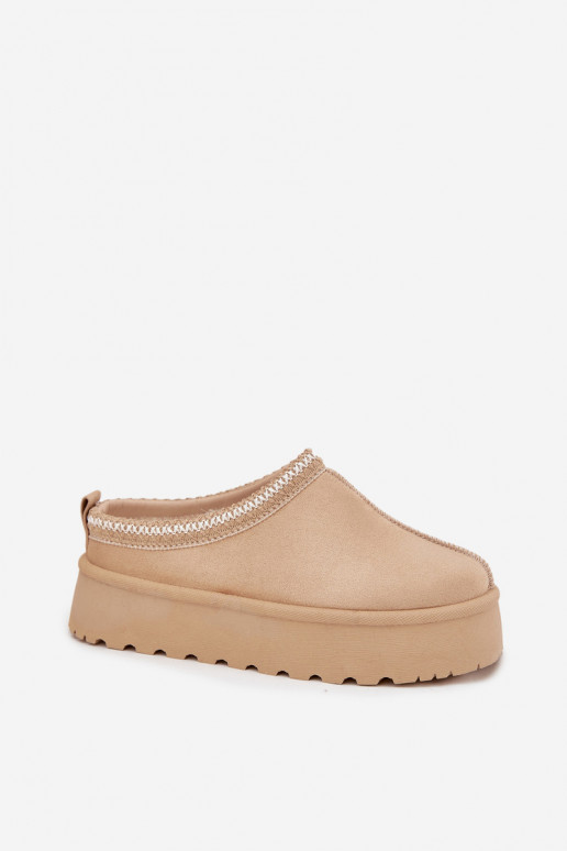 Elfenbeinfarbene Įjungtarirya niedrige Damen Schneestiefel mit Plattform und Fell