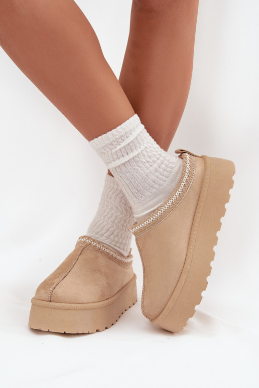 Elfenbeinfarbene Įjungtarirya niedrige Damen Schneestiefel mit Plattform und Fell