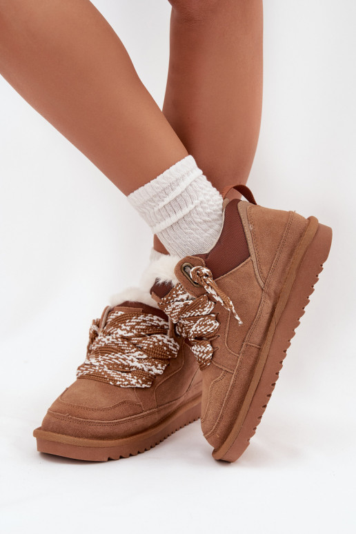 aus INildleder Schneestiefel Feminin mit Pelzmantel I Grubym Schnürungm Vinceza 97963 braune Farbe