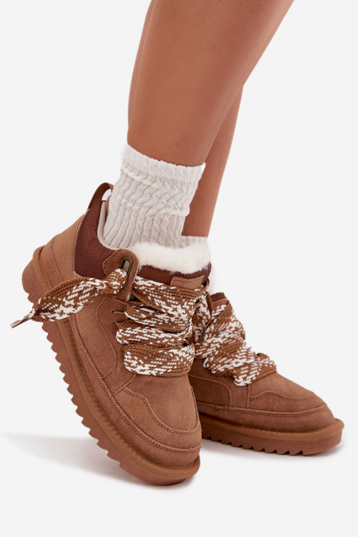 aus INildleder Schneestiefel Feminin mit Pelzmantel I Grubym Schnürungm Vinceza 97963 braune Farbe