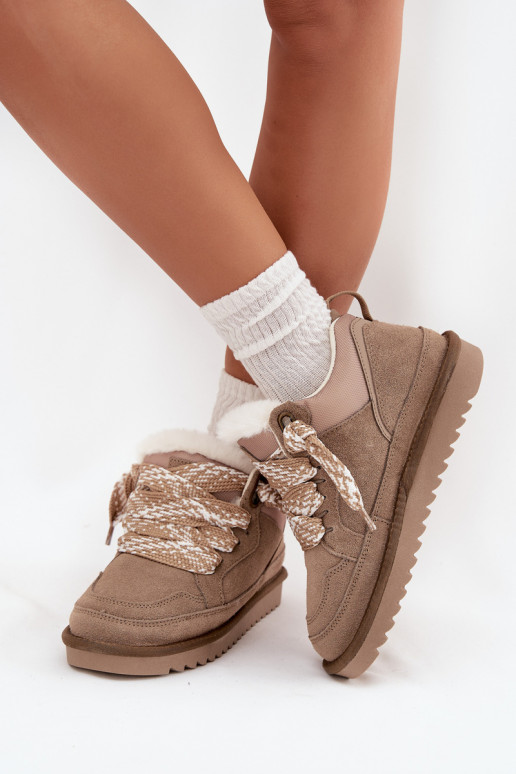 aus INildleder Schneestiefel Feminin mit Pelzmantel I Grubym Schnürungm Vinceza 97963 Beige