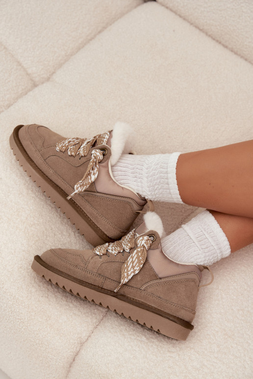 aus INildleder Schneestiefel Feminin mit Pelzmantel I Grubym Schnürungm Vinceza 97963 Beige