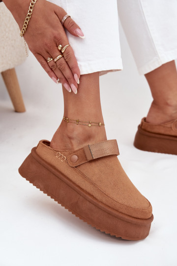 Schneestiefel Feminin mit einer Plattformmit Klebeverschlussem braune Farbe Jorielle