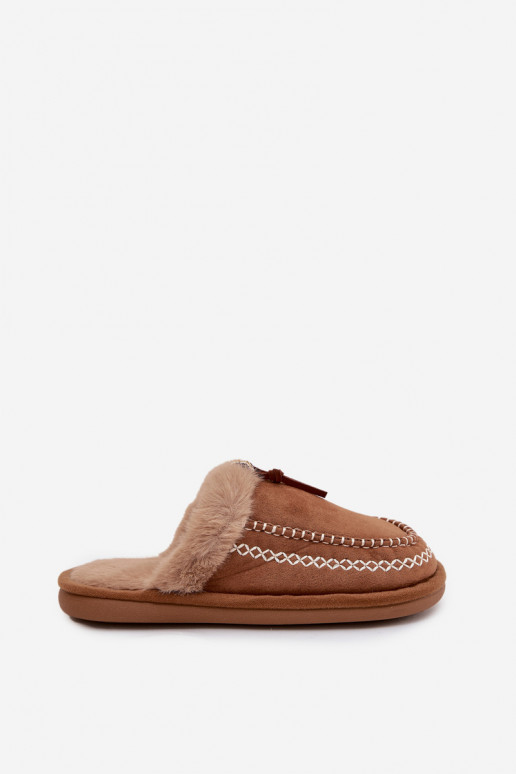 Hausschuhe Feminin mit Pelzmantel I Haftem braune Farbe Perivelle