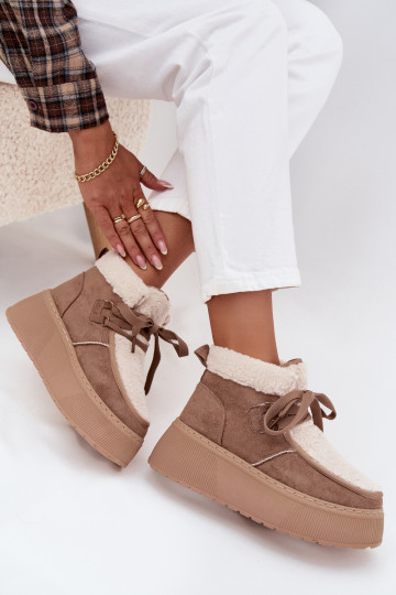 Schneestiefel Feminin mit einer Plattform mit Pelzmantel Beige Florivelle