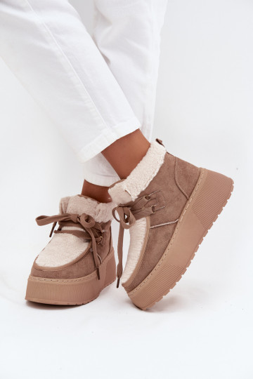 Schneestiefel Feminin mit einer Plattform mit Pelzmantel Beige Florivelle 2