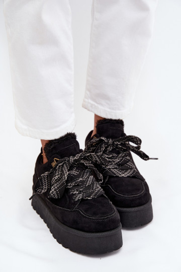 mit Schnürsenkeln Schneestiefel Feminin mit einer Plattform sich Zuarm laufen mit Fell innen schZuarze Farbe Tavelle