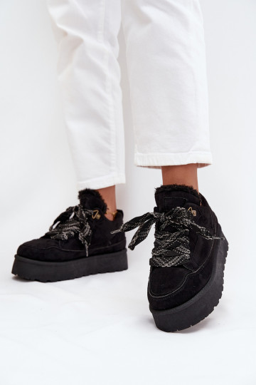 mit Schnürsenkeln Schneestiefel Feminin mit einer Plattform sich Zuarm laufen mit Fell innen schZuarze Farbe Tavelle 2