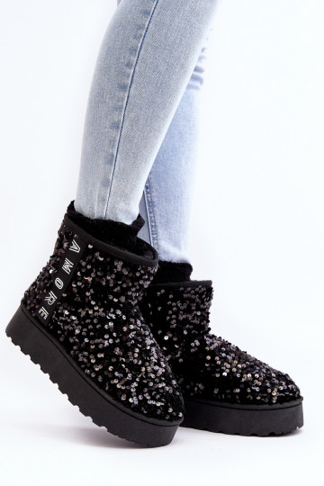 Damen schwarze Plattform Schneestiefel mit Glitzer „Silmo" 2