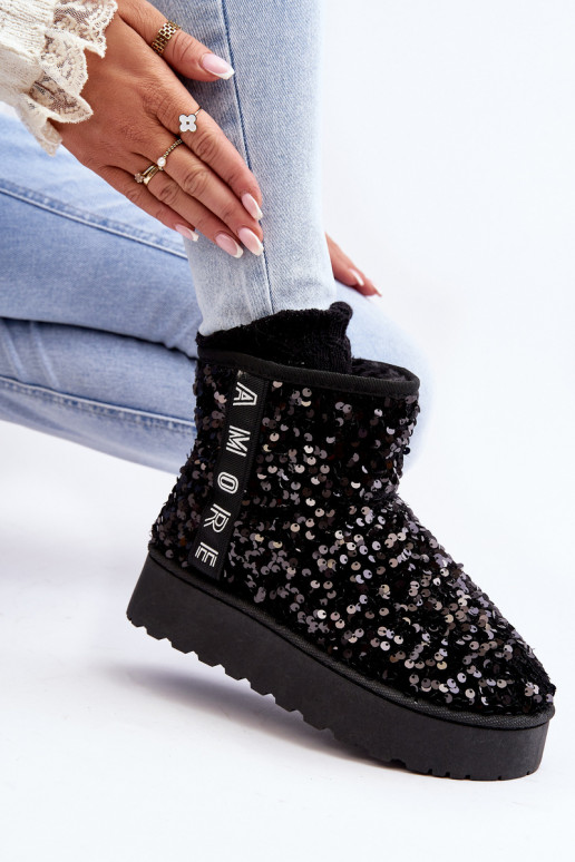 Schneestiefel Feminin mit einer Plattform Mit Glitzer verziert schZuarze Farbe Silmo Schneestiefel Feminin mit einer Plattform Mit Glitzer verziert schZuarze Farbe Silmo