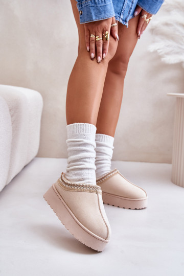 Schneestiefel Feminin mit einer Plattform sich Zuarm laufen mit Fell innen elfenbeinfarbe Remenia 2