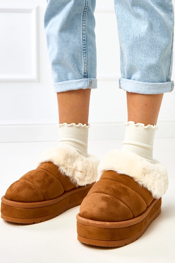 Braune kurze gefütterte Schneestiefel mit Fell Almeida 2